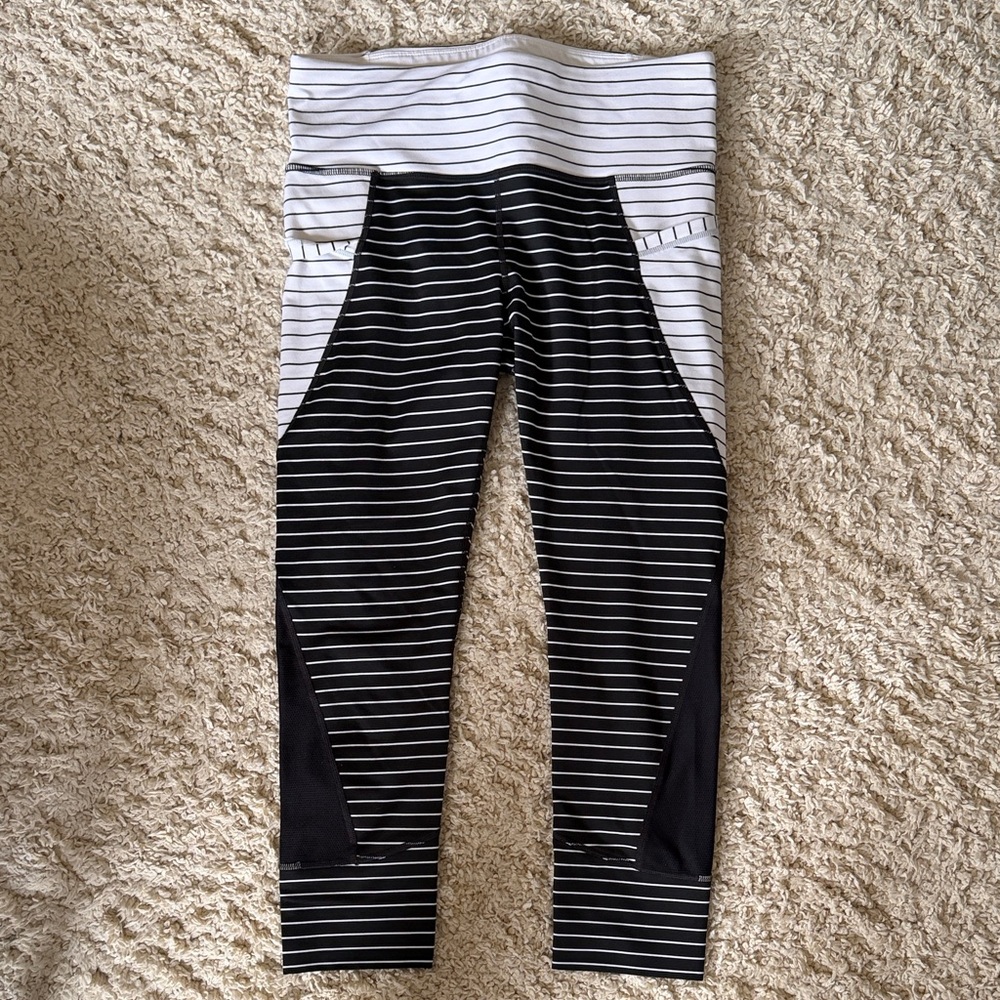 Athleta Black and White Striped Leggings